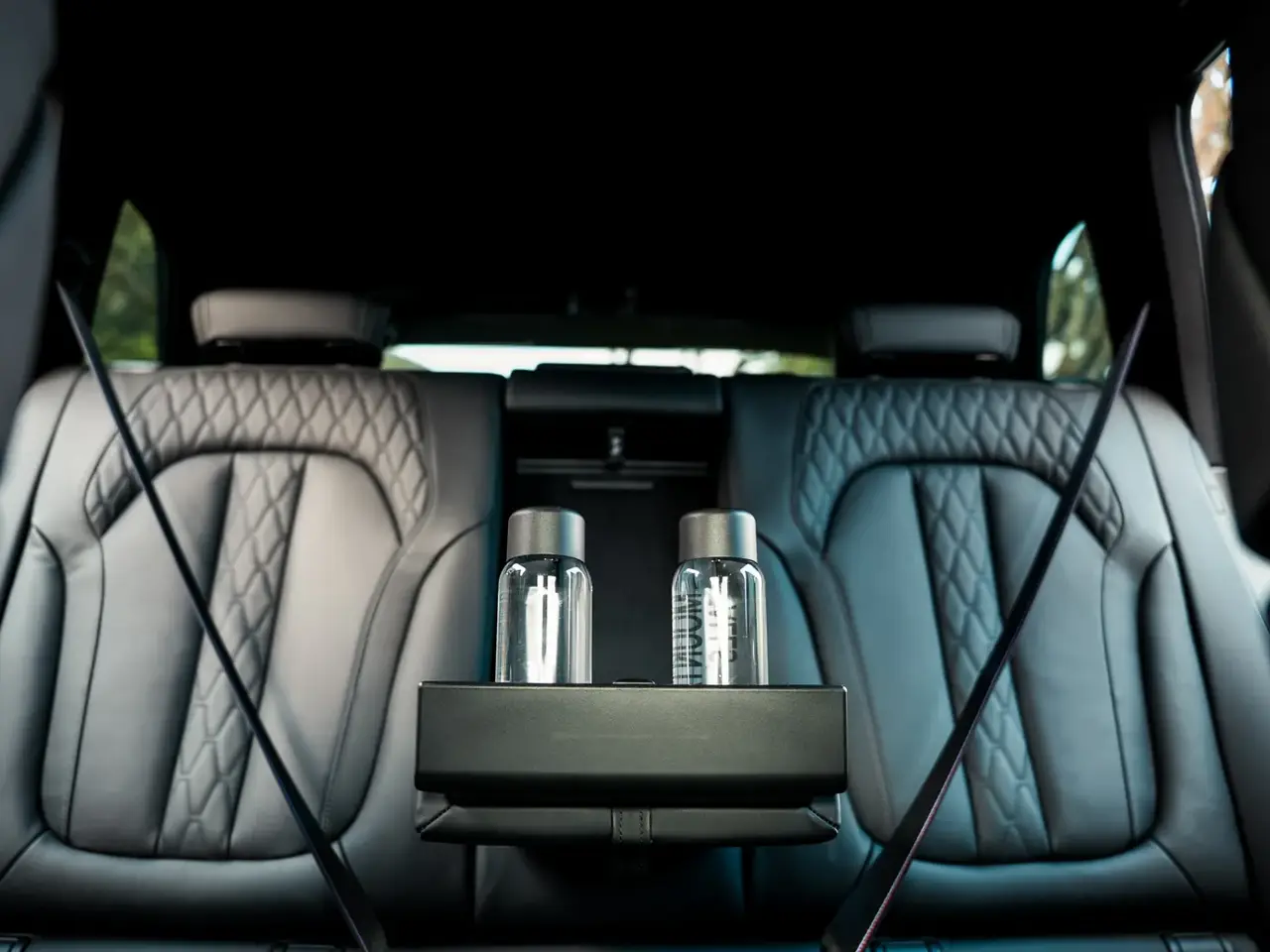 Rear seats of the armoured BMW X5 with the centre console open